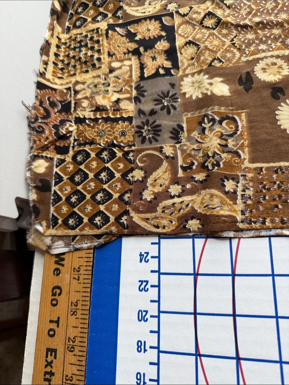 Vintage 1970s Patchwork Print Fabric Brown Floral Paisley 4+ Yards x 50